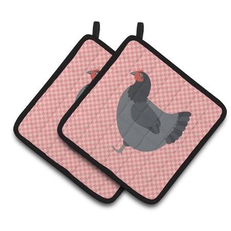 Carolines Treasures Jersey Giant Chicken Pink Check Pair of Pot Holders BB7835PTHD